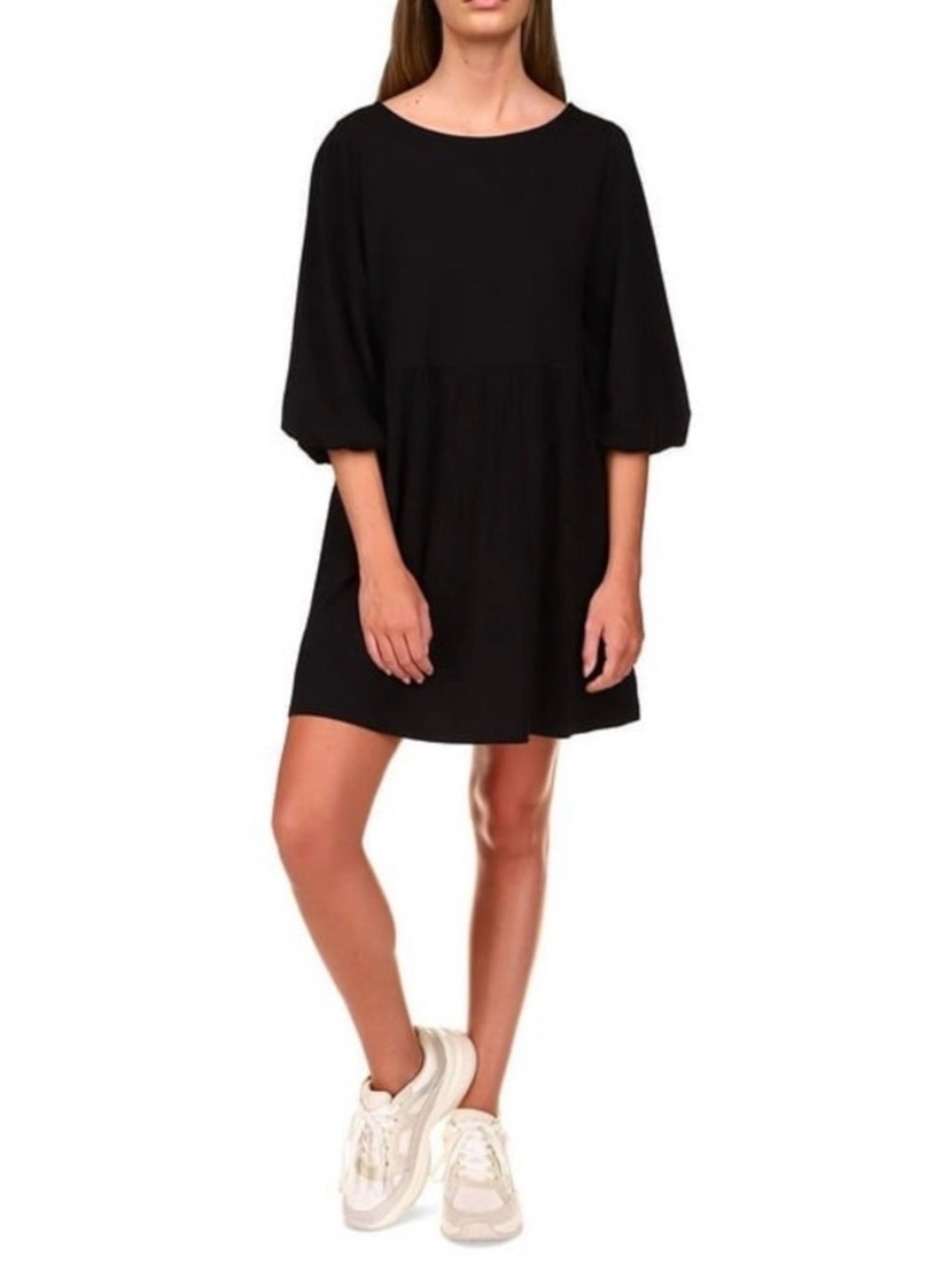Sanctuary Black 3/4 Sleeve Puff-Sleeve Dress